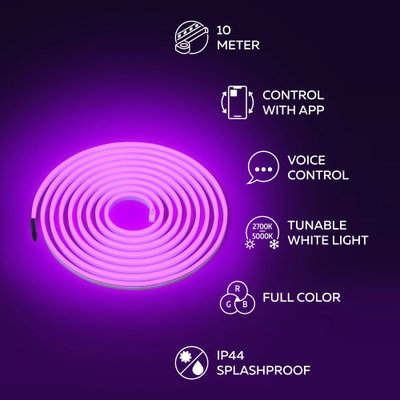 Smart Utomhus LED-Neon Strip 10-meter RGB + CCT 2700-6500K