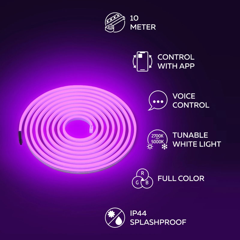 Smart Utomhus LED-Neon Strip 10-meter RGB + CCT 2700-6500K