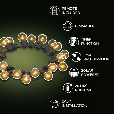 Solcellsljusslinga 20m 30st Klara LED med fjärrkontroll