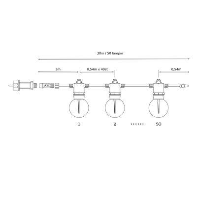Ljusslinga 30m och 50st lampor med fjärrkontroll