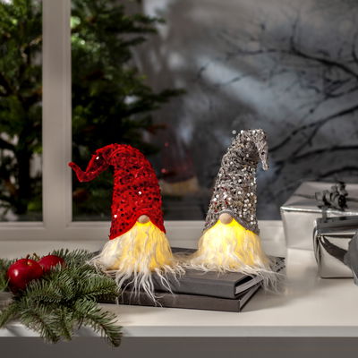 Juldekoration Joylight Tomte med Silverpaljetter 32cm Batteri