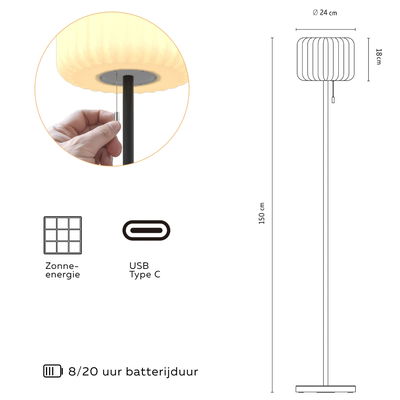 Solcell och uppladdningsbar RGB+3000K Golvlampa Latina 200lm IP44