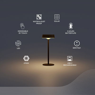 Solcells Bordslampa Parma Svart 2700K