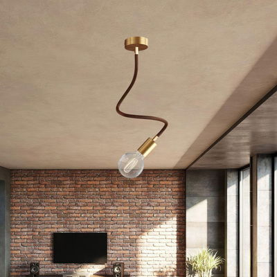 Flexibel textilkabel Whisky Svart med avslut i borstad brons, 60cm | Creative Cables