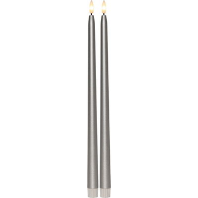 Antikljus Flamme Metall Silver 39cm