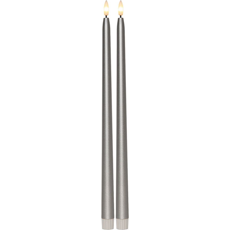 Antikljus Flamme Metall Silver 39cm