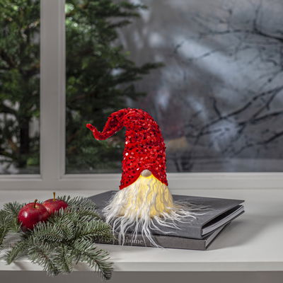 Juldekoration Joylight Tomte med röda paljetter 32cm