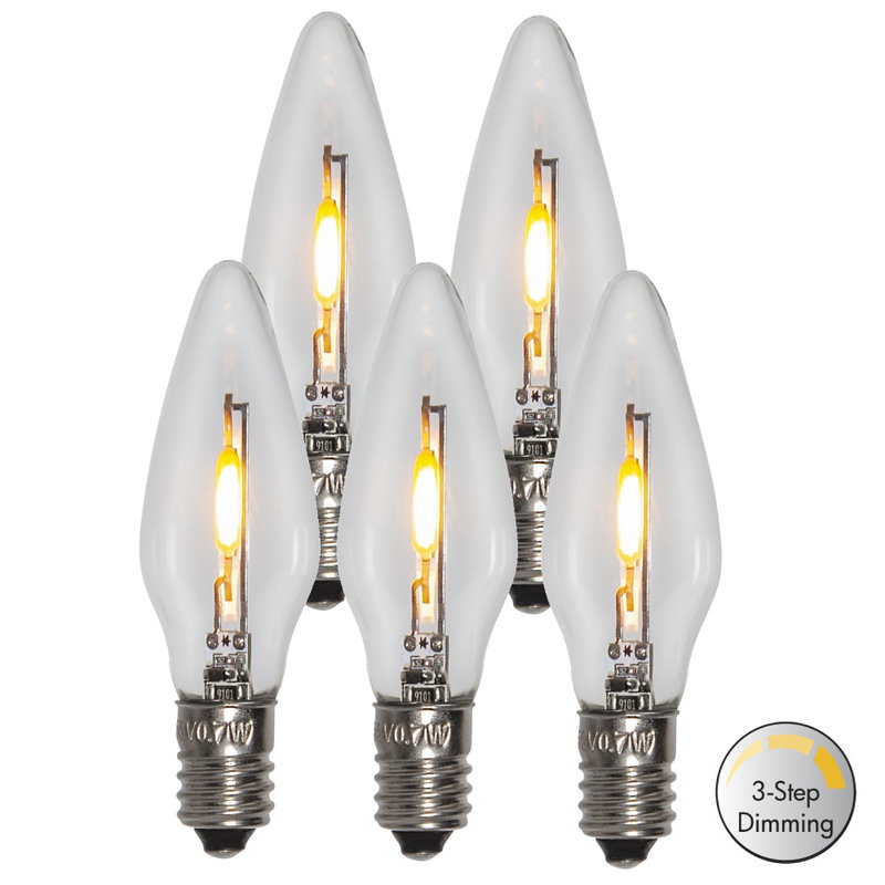 Topplampa Klar LED Filament E10 5-pack Dimbar 3-steg