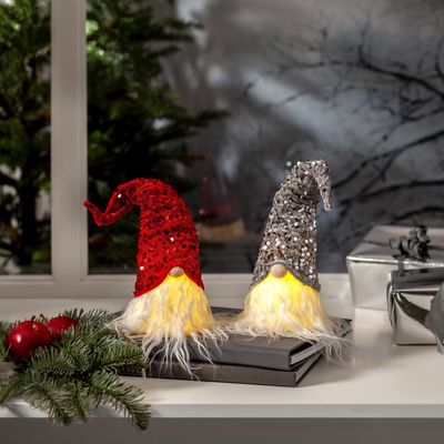 Juldekoration Joylight Tomte med röda paljetter 32cm