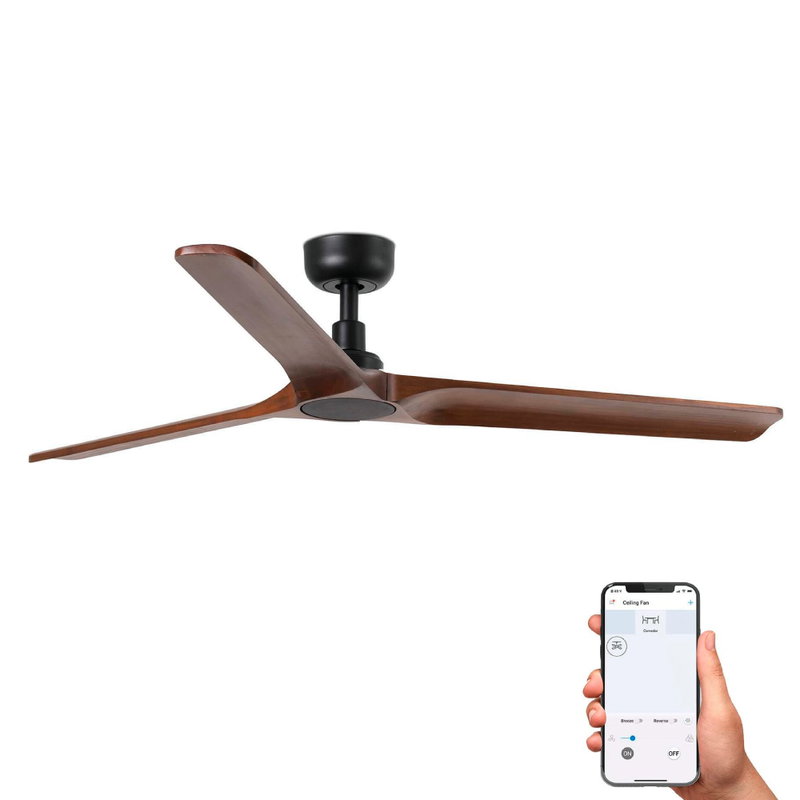 Takfläkt HEYWOOD Ø132cm Valnöt/Svart L Smart Appstyrd TUYA