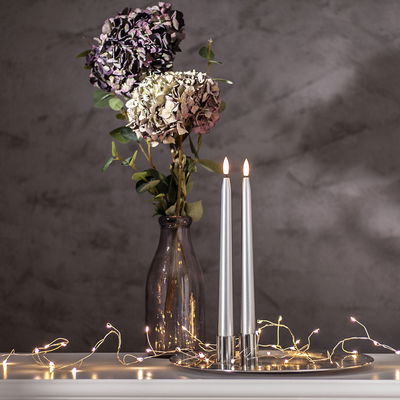 Antikljus Flamme Metall Silver 28cm