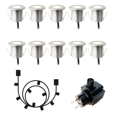 Decklights Dexter Silver 10-pack 0,5W 20lm 3000K LightsOn Garden Plug & Play