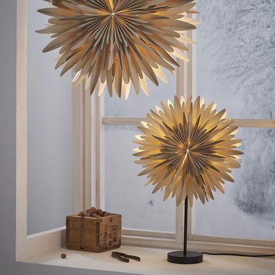 Julstjärna på fot Winter Beige med guld prickar