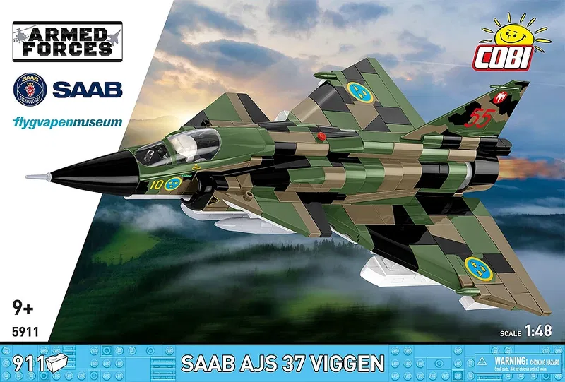 Cobi-5911 Saab AJS37 Viggen stridsflygplan med Tre kronor märkning - 910 byggblock