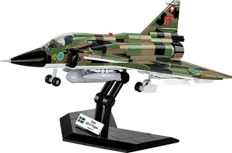 Cobi-5911 Saab AJS37 Viggen stridsflygplan med Tre kronor märkning - 910 byggblock