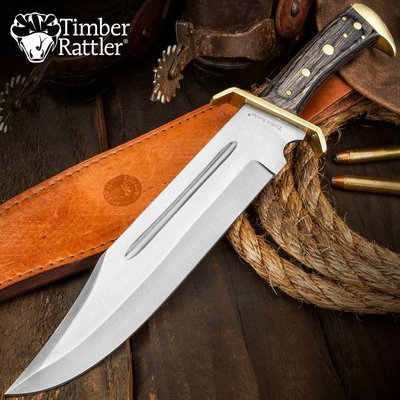 Western Outlaw stor Bowie kniv med läderslida