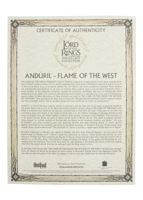 UC3516 Lord of the Rings Anduril Museum Collection Sword Replica