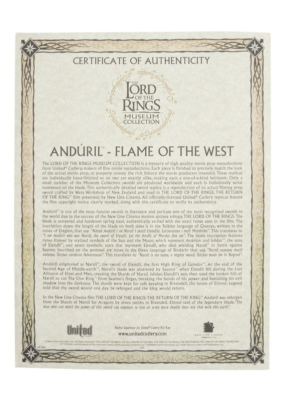 UC3516 Lord of the Rings Anduril Museum Collection Sword Replica