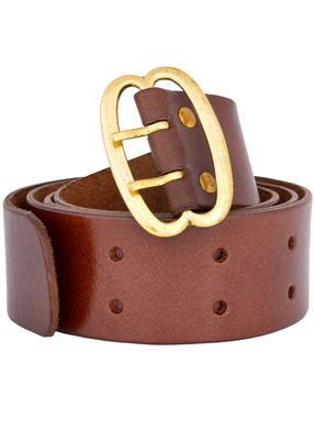 Brown Broad Leather Belt with Brass Buckle