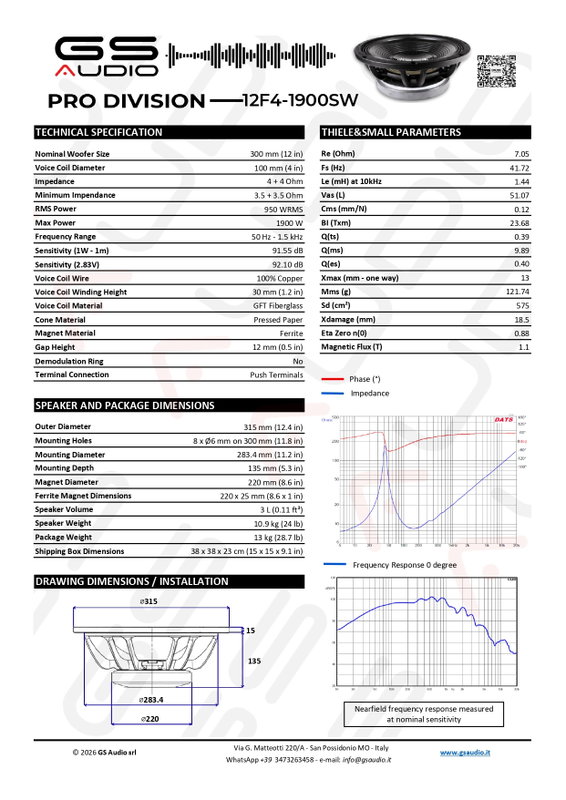 GS Audio PRO 12F4-1900SW | PA Woofer