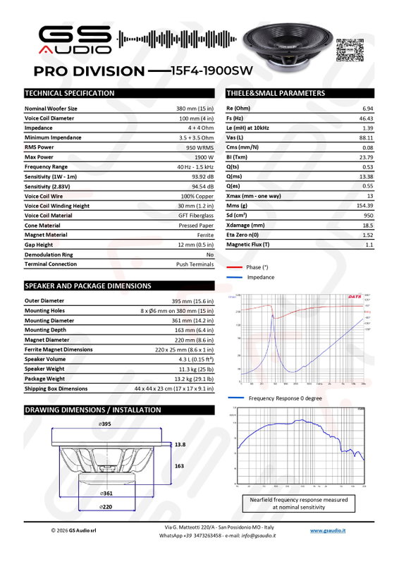 GS Audio PRO 15F4-1900SW | PA Woofer