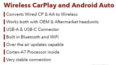 Wired to Wireless CarPlay & Android Auto for both USB & USB-C