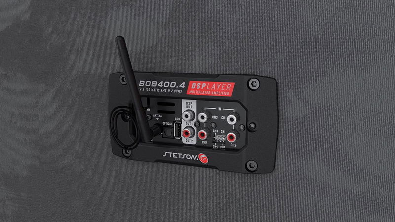 Stetsom DSP-Förstärkare för inbyggnad med 4x100W RMS, App & FM-radio