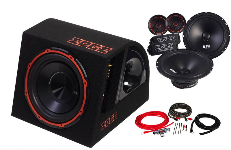 Komplett ljudpaket – EDGE DBX 6.5" komponentsystem, aktiv baslåda och Phoenix Gold installationskit
