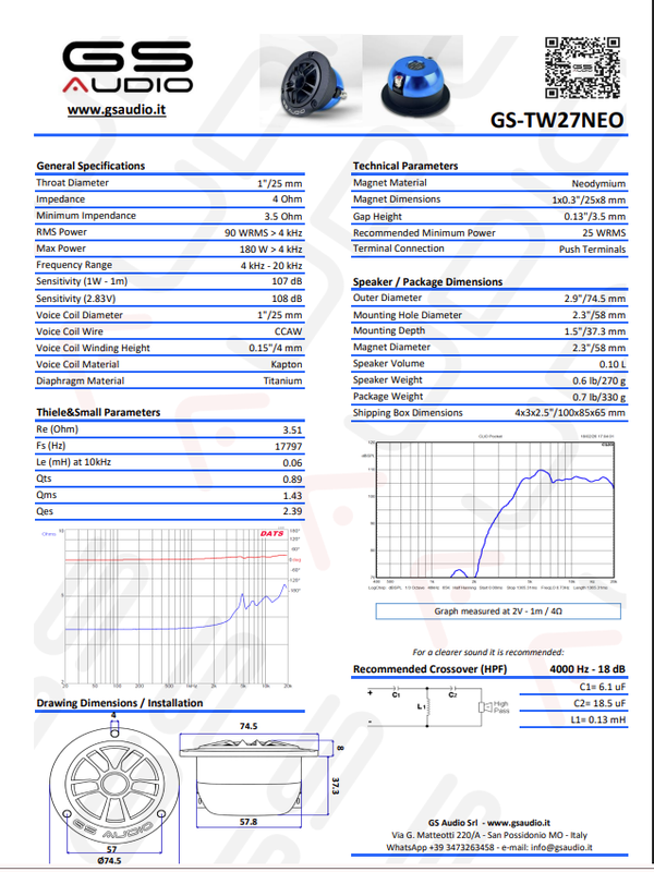 GS Audio Tweeter TW27NEO