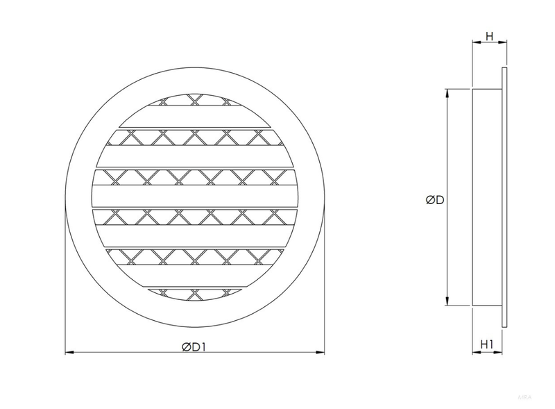Ventilationsgaller i aluminium, Ø 125 mm (olika färger)