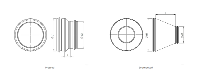Koniska övergångar / reducering med tätning – (flera storlekar)