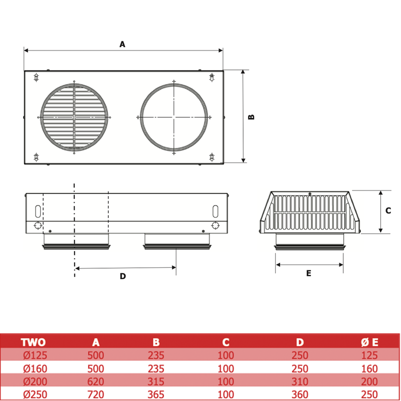 TWO Combi Box – till- och frånluft via yttervägg (flera varianter)