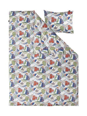 Brunnberg Satin Vit/Multi Blommor Bäddset Enkeltäcke 150x210 Kosta Linnewäfveri