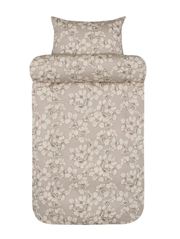 Amelia Beige Blommor Satin Bäddset Enkeltäcke 150x210 Höie
