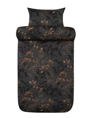 Nadja Svart/Brun Satin Blommigt Bäddset Dubbeltäcke 220x220 Höie