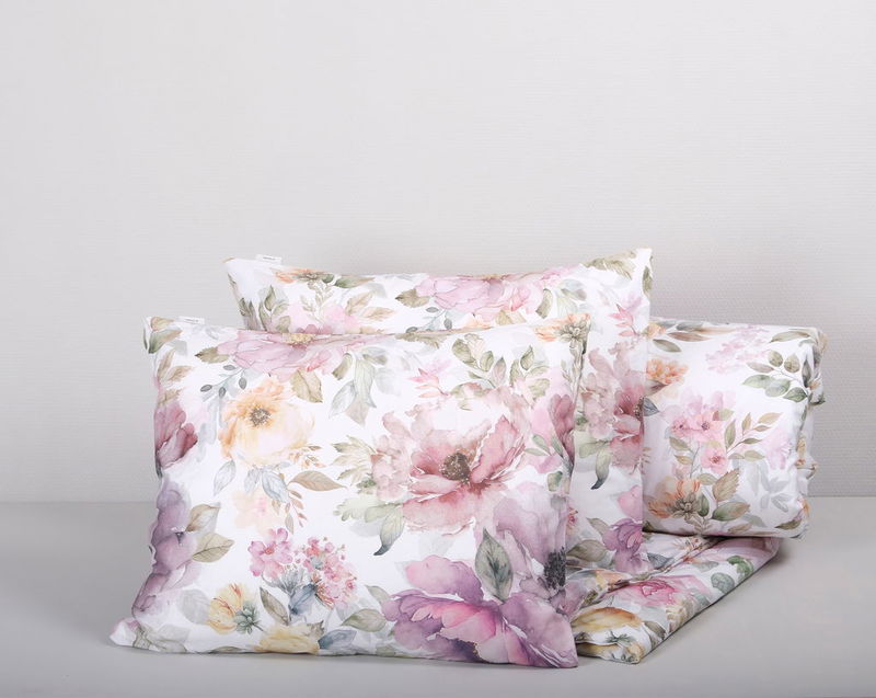 Rosendal Rosa Satin Blommigt Bäddset Enkeltäcke 150x210 Värnamo of Sweden
