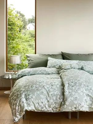 Amelia Grön Blommor Satin Bäddset Enkeltäcke 150x210 Höie