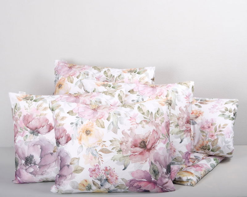 Rosendal Rosa Satin Blommigt Bäddset Dubbeltäcke 220x220 Värnamo of Sweden