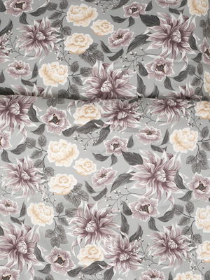Bollungen Satin Grå Blommor Bäddset Enkeltäcke 150x210 Kosta Linnewäfveri