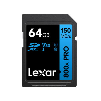 Lexar SDXC 800x Pro UHS-I cards, C10 (V30) U3, R150, 64GB