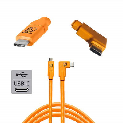 TetherPro USB-C till USB-C kabel vinklad 4,6m Orange
