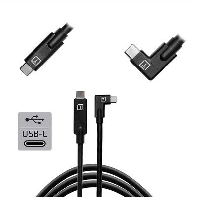 TetherPro USB-C till USB-C kabel vinklad 4,6m Svart