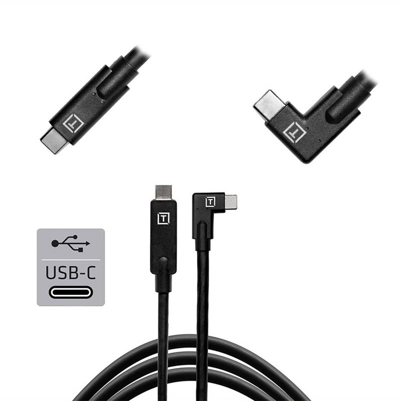 TetherPro USB-C till USB-C kabel vinklad 4,6m Svart