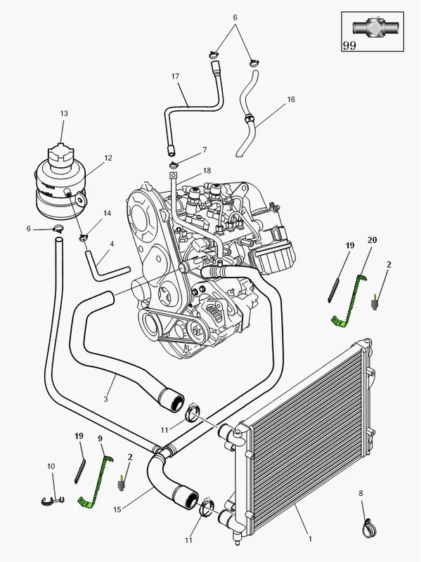 Kylerslange til varmeapparat for Ligier og Microcar mopedbil