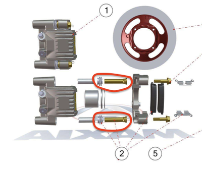 Glidebolter og støvmansjetter til bremsekaliper Aixam S8, S9 & S10