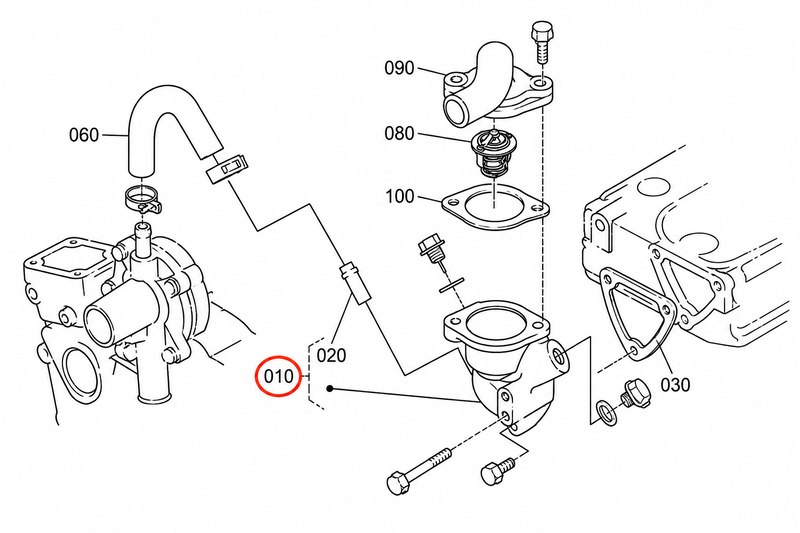 Termostathus Aixam Kubota Z402 / Z482 årsmodell 2005–2026 – Ø44 mm