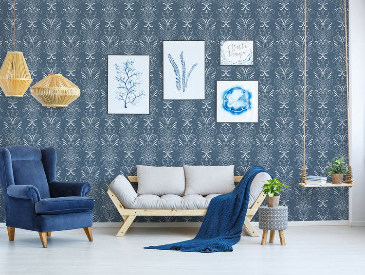 Tapet - Kurbits Leksand Blå/Vit