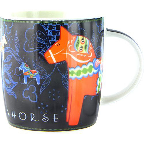 Mugg 37 cl - Dalahäst & Kurbits, Röd, vit, blå, grå