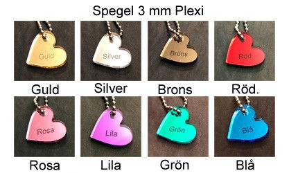 Halsband med Dalahäst i spegelplexi hjärta i stål, modell Love