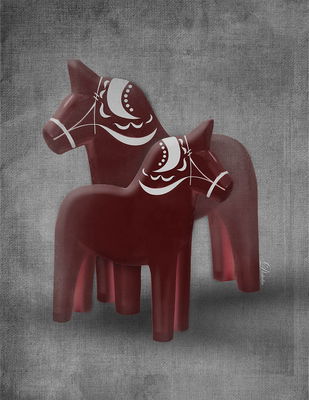 Tavla - Dalahästar i rött/vitt på grå bakgrund - Välj mellan fyra olika motiv